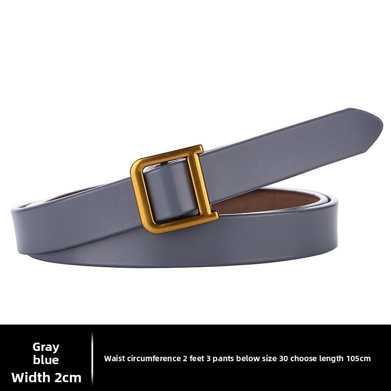 Womens Genuine Leather Slim Belt With Alloy D Buckle For Casual Wear