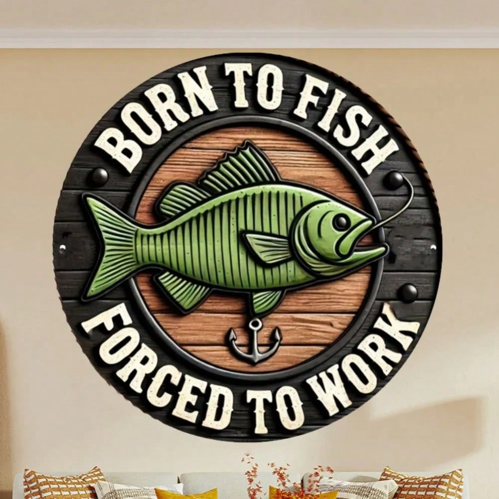 Рыбалка Металлическая табличка 8x8 дюймов Окунь Якорь Металлическое настенное искусство Ретро Декор для Рыбаков 20x20
