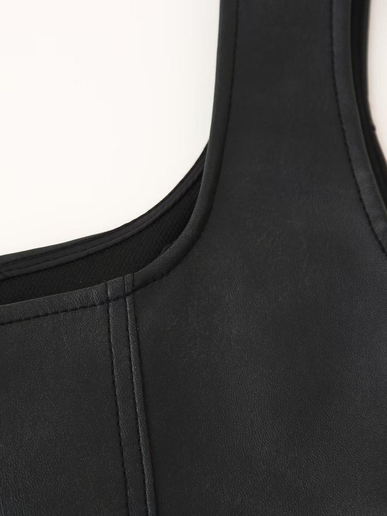 2024 European & American Style Faux Leather Slim Fit Women's Jacket with Zipper and Sexy Cami