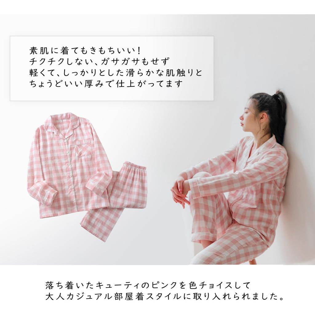 long double top and bottom room sweat for summer and fall [LEVANA] Women's pajamas, sleeves, 100% cotton, gauze, set, wear, soft, absorbent,