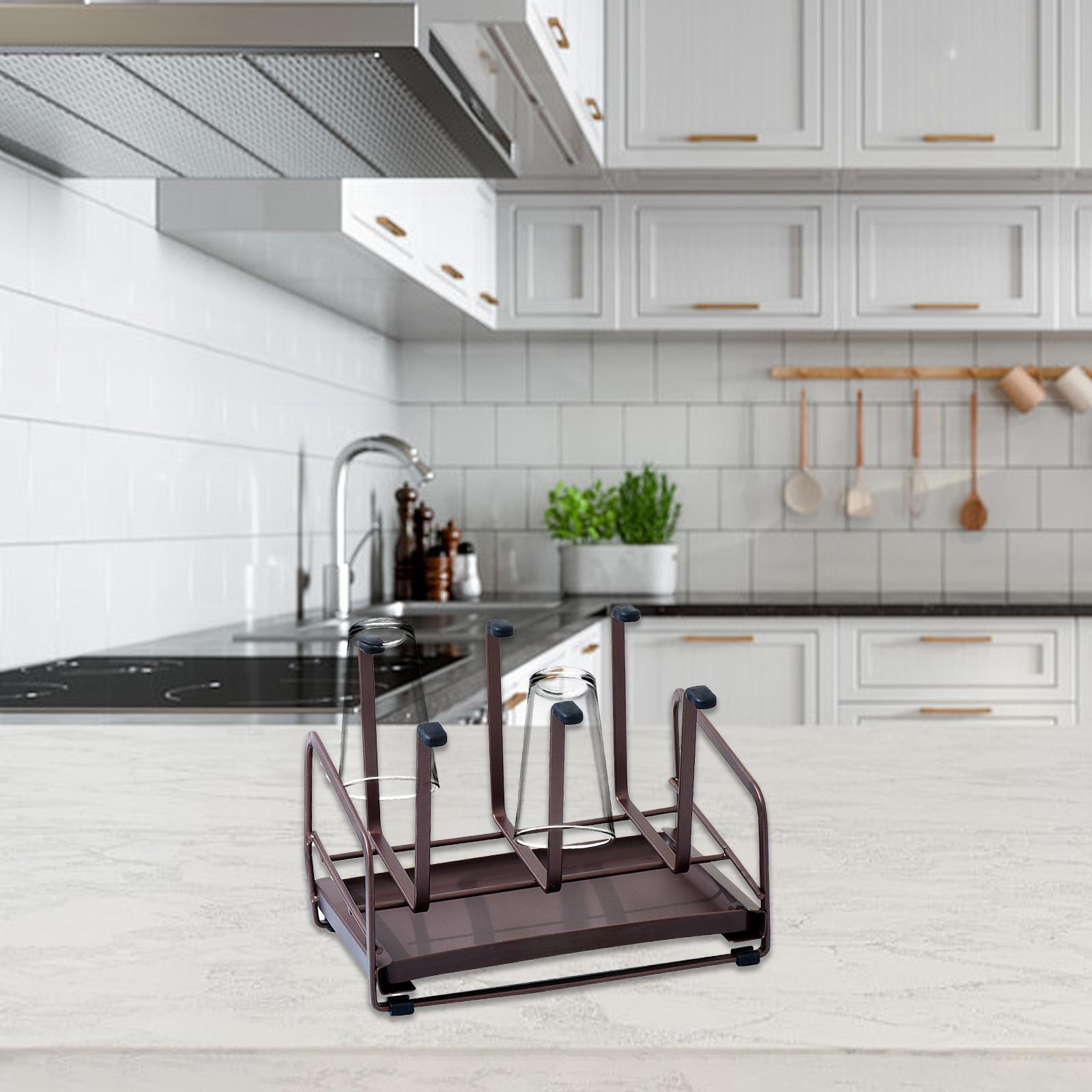 Сушилка для чашек, вешалка для 6 подстаканников, стеклянная подставка для чашек с противоскользящим дном, подставка для кружек, подставка для чашек для ресторана, прилавка, офис коричневый