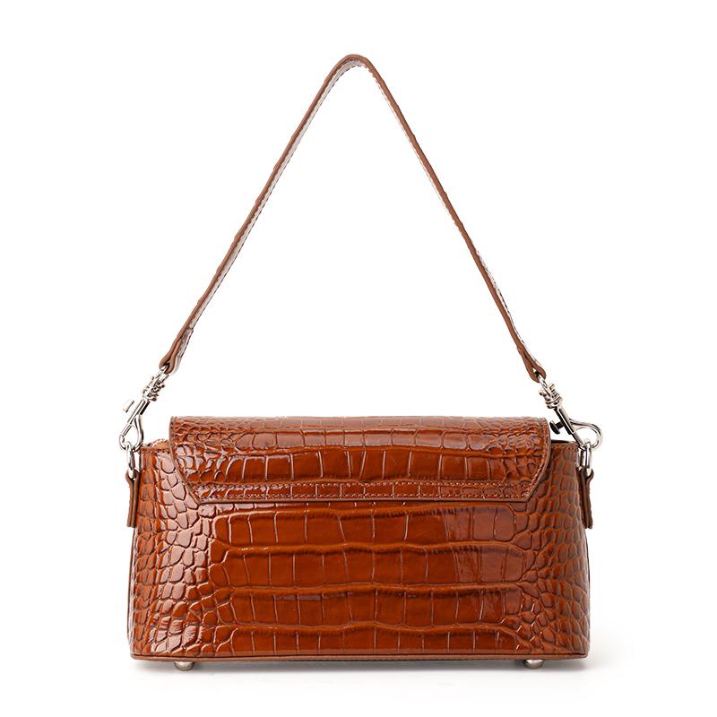 Aidrani Crocodile Pattern Brown Shoulder Bag Retro Flap Handbag with Metal Lock