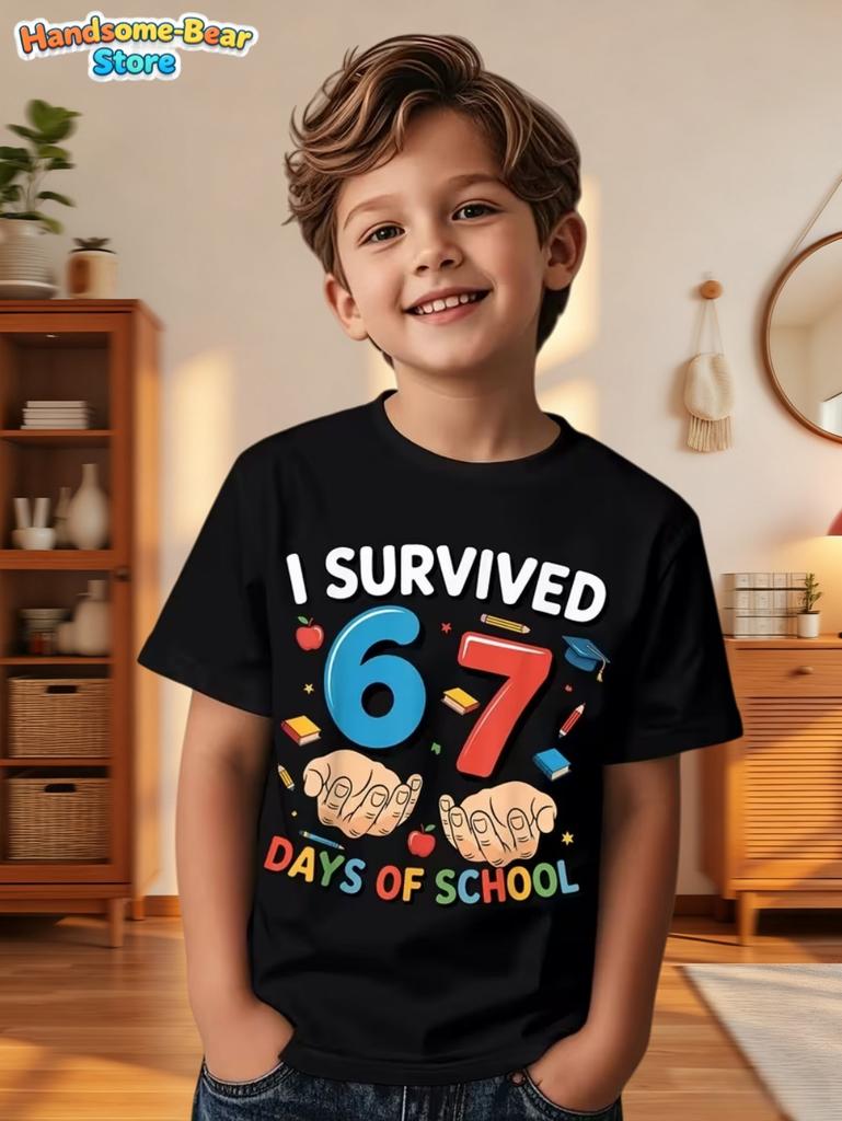 67 Meme T-Shirt for Kids 6-7 Years Old Birthday Party Gifts Summer Short Sleeve Tees Crew Neck Graphic Y2k Children's Clothing