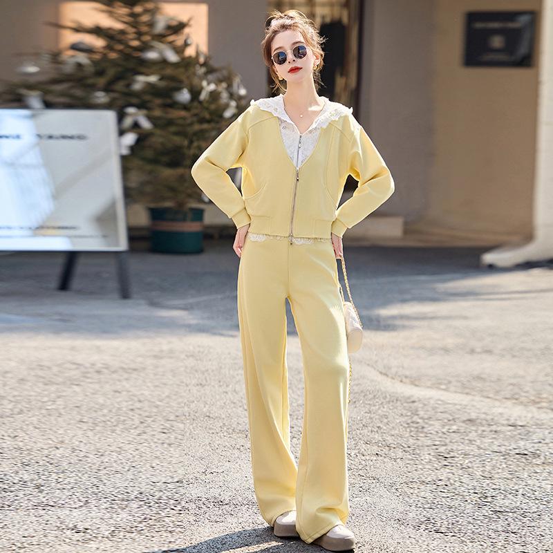 Spring 2025 Fashion: Small Fragrant Lace Patchwork Jacket & Long Pants Set