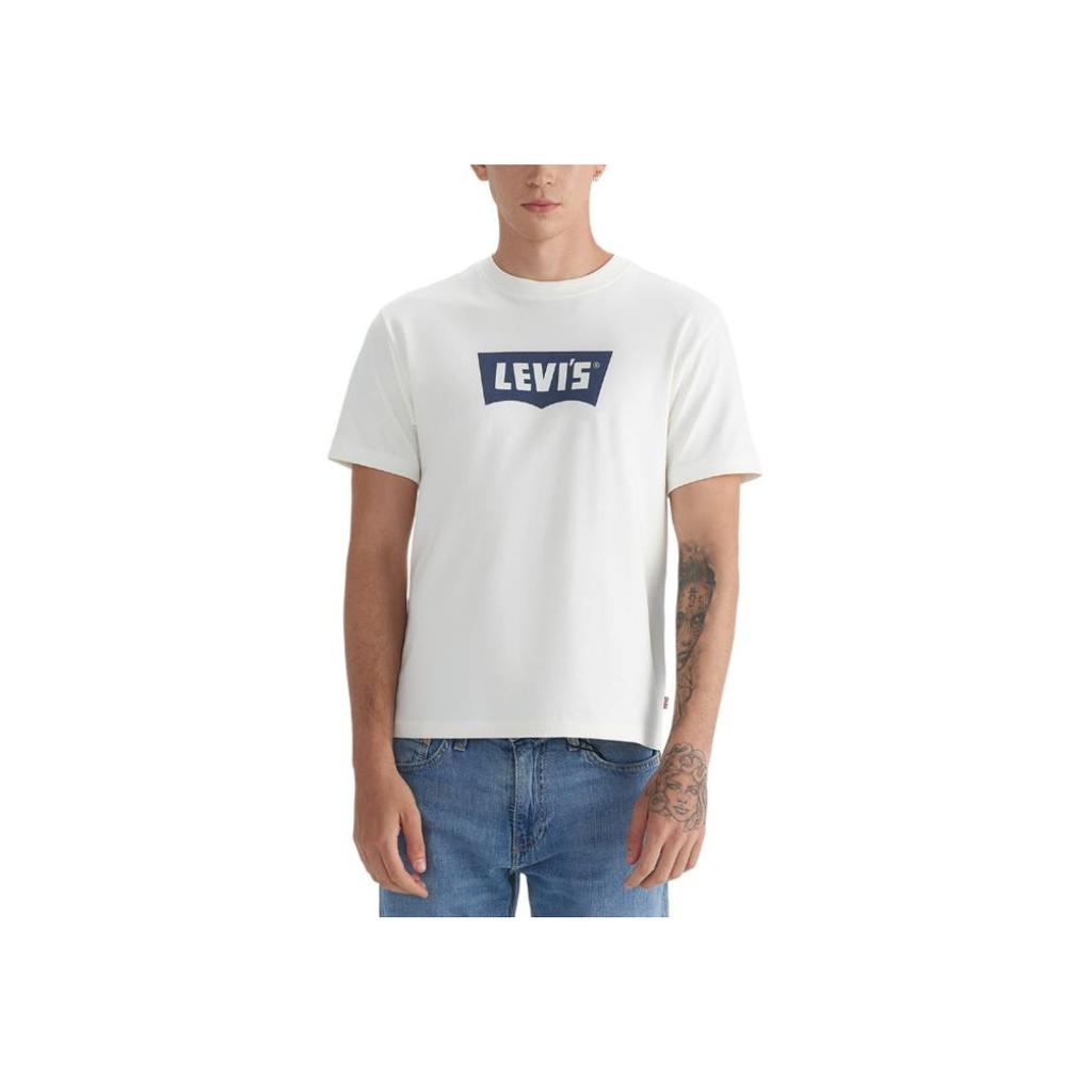 Levis Letter Logo Printed Crew Neck Short Sleeve T-Shirt Men Tops Khaki 001AM-0002