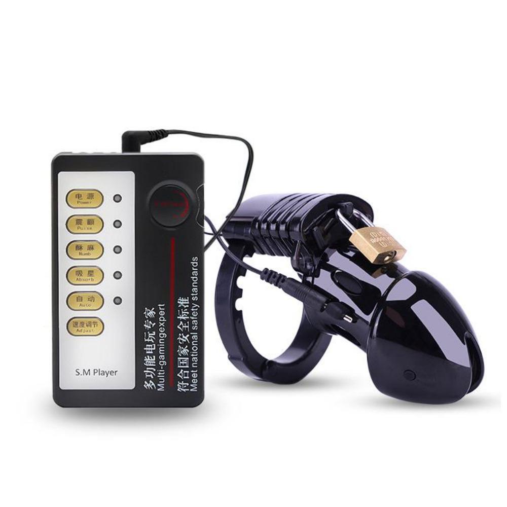 Electro Shock CB6000 Male Chastity Cage Ball Stretcher,Electric Shock Cock Cage Penis Ring, Timer Lock Chastity Belt Sex Toy