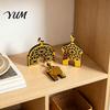 Compact Party Decorations 3PCS Ramadan Golden Castle Ornament, Hollow Mosque Design, Thick Wood And Indoor Aesthetic Ornaments Acrylic Desktop