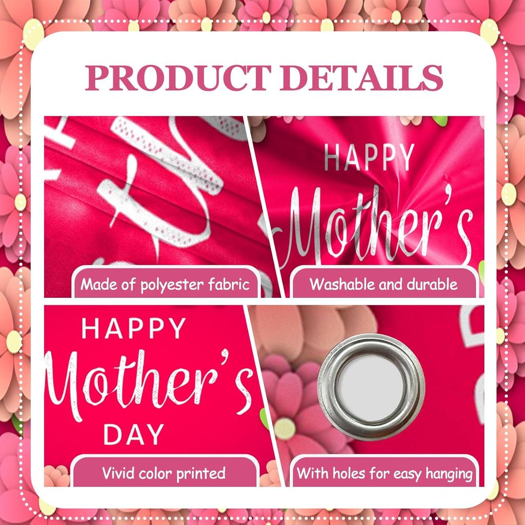 CSFOTO 7x16ft Happy Mother's Day Garage Door Decorative Banner Floral Wall Pink Background Large Garage Door Cover Outdoor Indoor Mother's Day Party