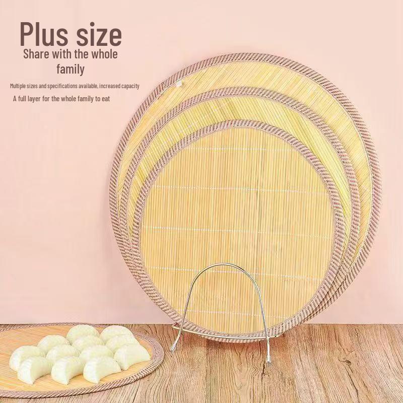 Non-Stick Bamboo Dumpling Mat – Thick Food-Grade Round Tray for Heat Insulation 30cm Bamboo Dumpling Mat