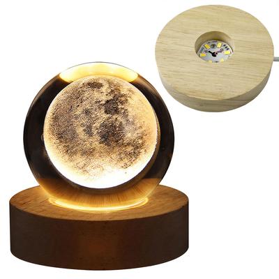 LED Crystal Ball Night Light Milky Way System Crystal Ball 3D Engraved Glass Ball Night Lamp with Wooden Base for Art Decoration