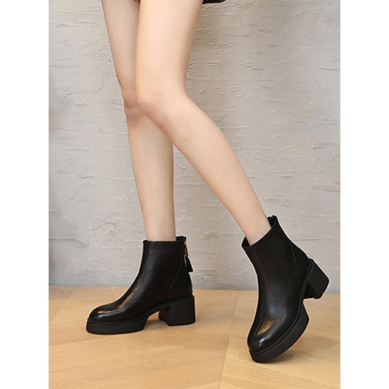 2025 Winter Shoes Women Sheepskin Fashion Modern High Heels Boots Plush High Heels 6cm Brand Ladies Ankle Boots Pure Black