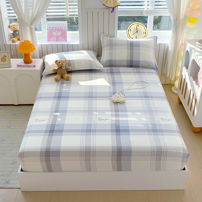 Pure Cotton Printed Single Bed Sheet Set - Fitted Sheet, Protective Cover, Pad Cover (3 Pieces)