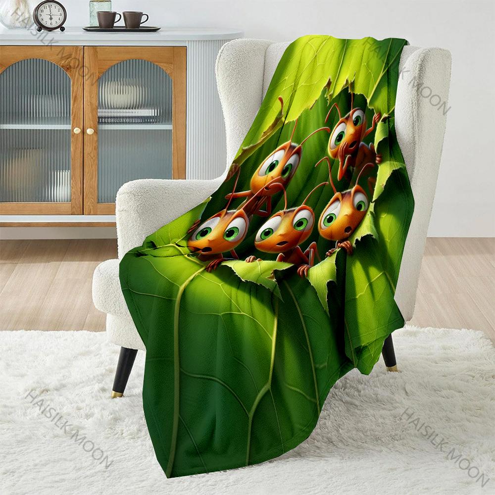 Multi-size Cartoon Cute Ant Blanket Warm Soft Fluffy Kids and Adult Sofa Bed Throw Blanket Suitable Home Travel Camping Gifts