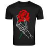 Skeleton Hand Holding Red Rose Gothic Graphic T-Shirt