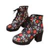 Fashion European and American Halloween High-heeled Boots for Autumn and Winter 2024 New Lace Up Short Tube Casual Printed Women's Boots