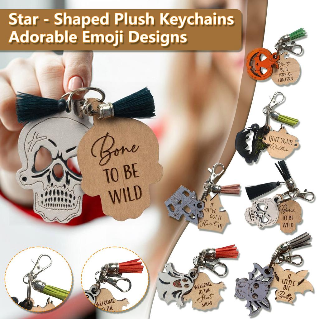 Halloween Wooden Keychain Pumpkin Haunted House Skeleton Keychain Bag Ornament
