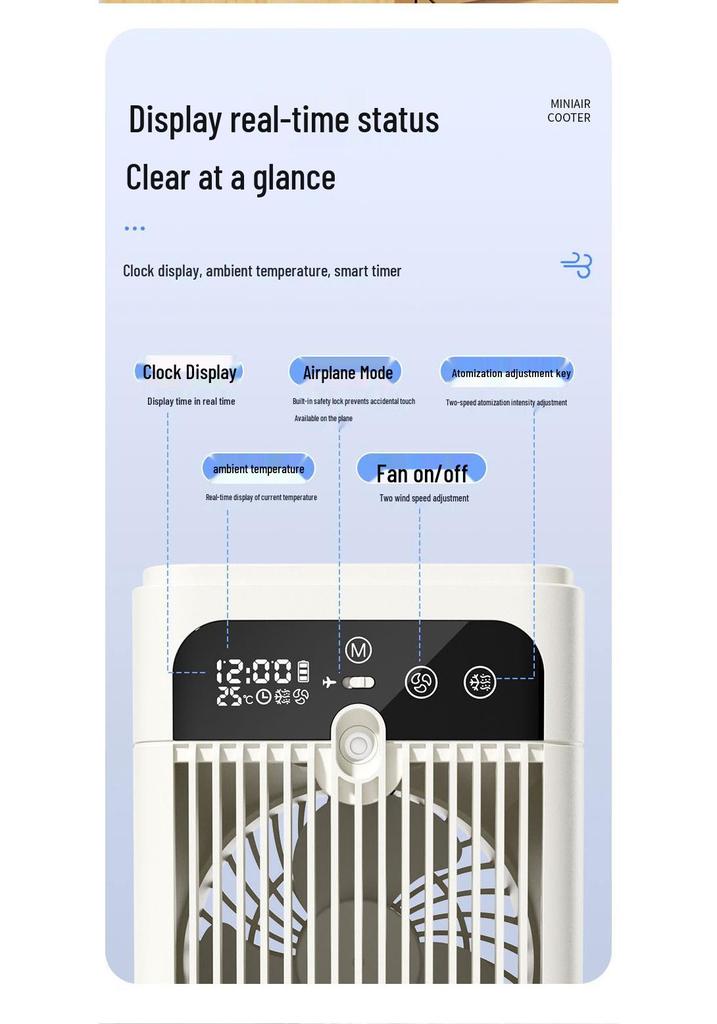 Silent Desktop Humidifying Air Conditioner Fan for Kitchen & Dorm