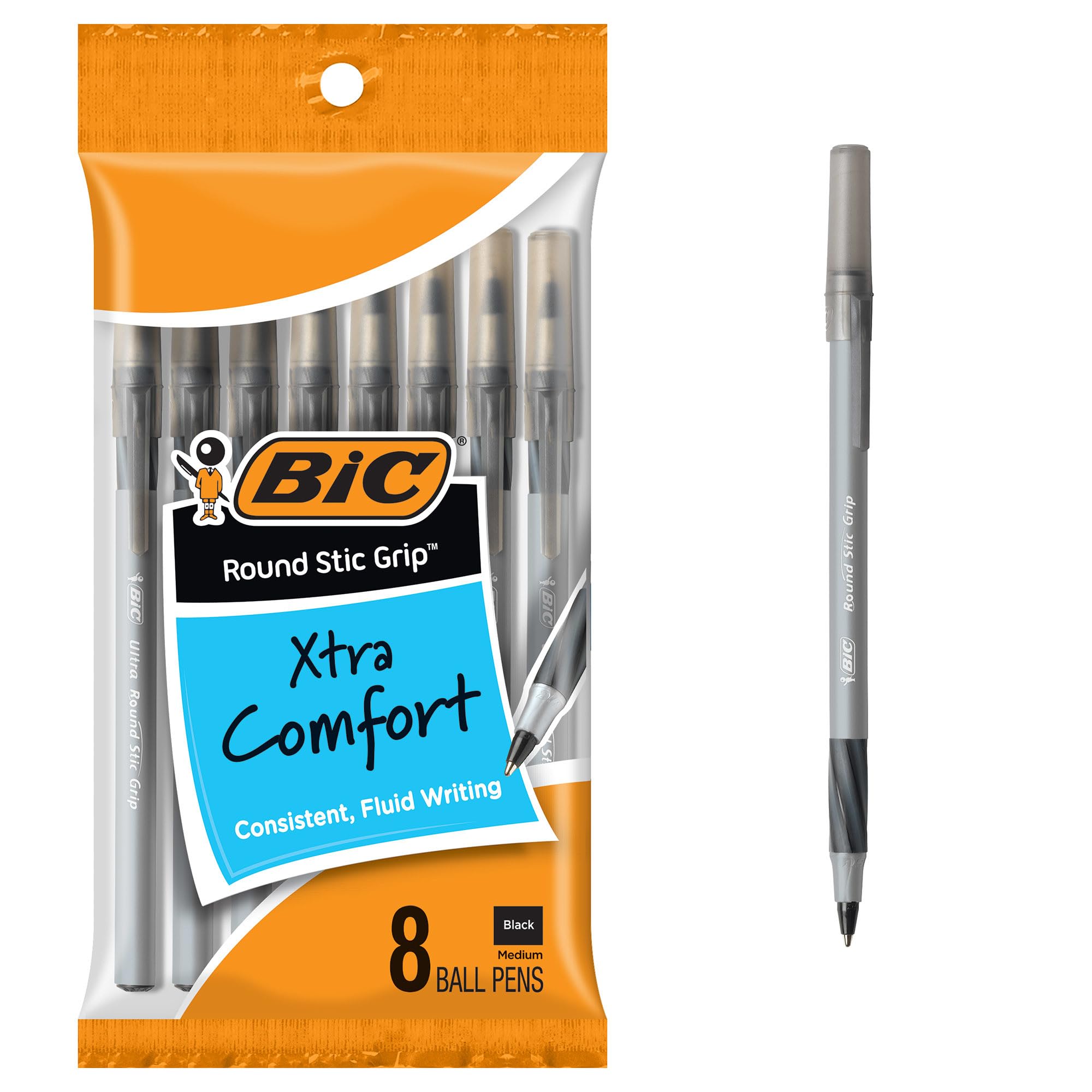 

Шариковые ручки Bic Ultra Round Stic Grip со средним пишущим узлом 8 шт./уп. - Черные (пункт) чёрный