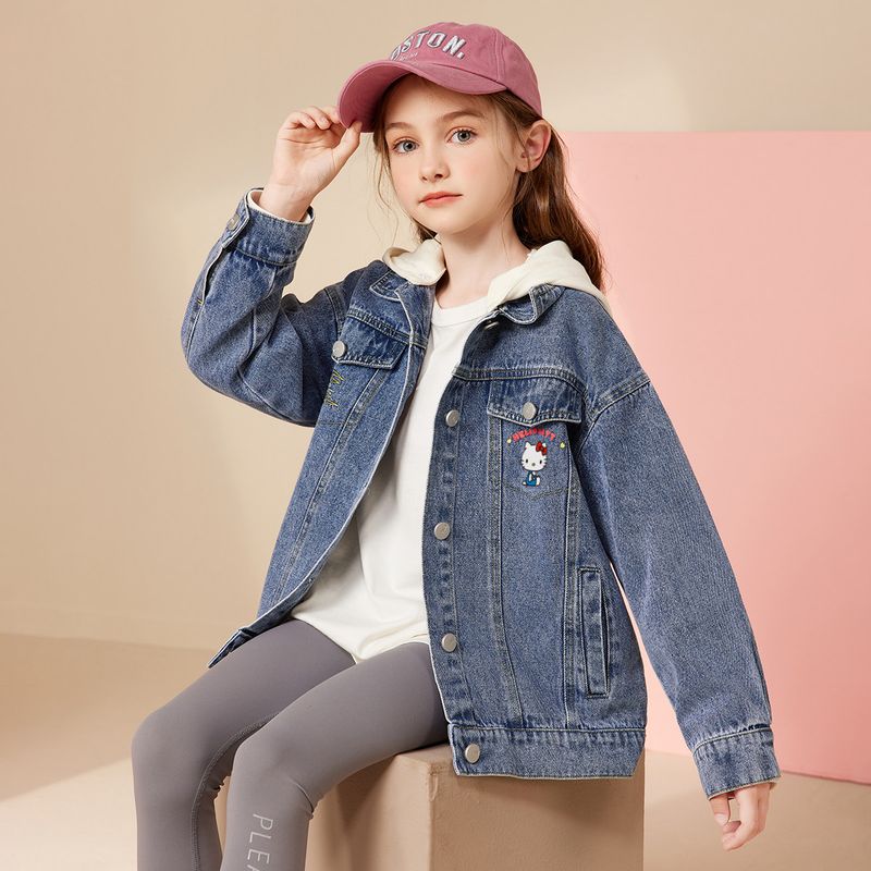 Hello Kitty 2023 Осень Новая Детская Одежда Джинсовая Куртка для Девочек Осенняя Модная Куртка Blue 130