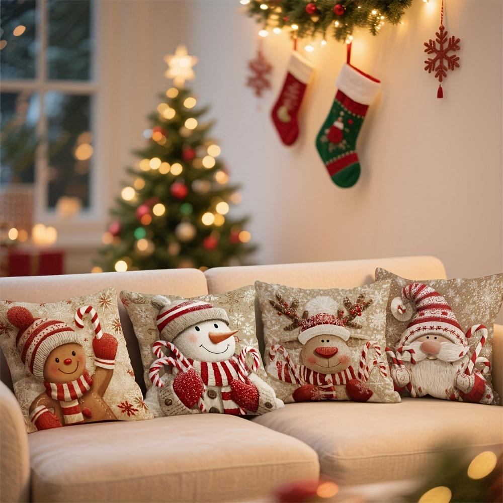 New Holiday Christmas Pillowcase With Gingerbread Santa Claus And Holiday Patterns Suitable For Sofa And Bedroom Decoration