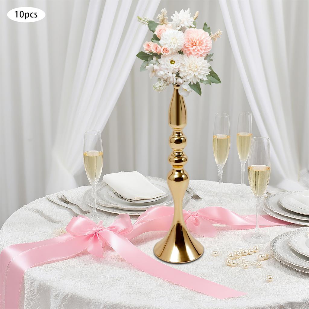 10Pcs Gold Candle Holders, European Iron Candle Stand, Elegant Candelabra, Tabletop Centerpiece for Wedding, Party, Home Decor