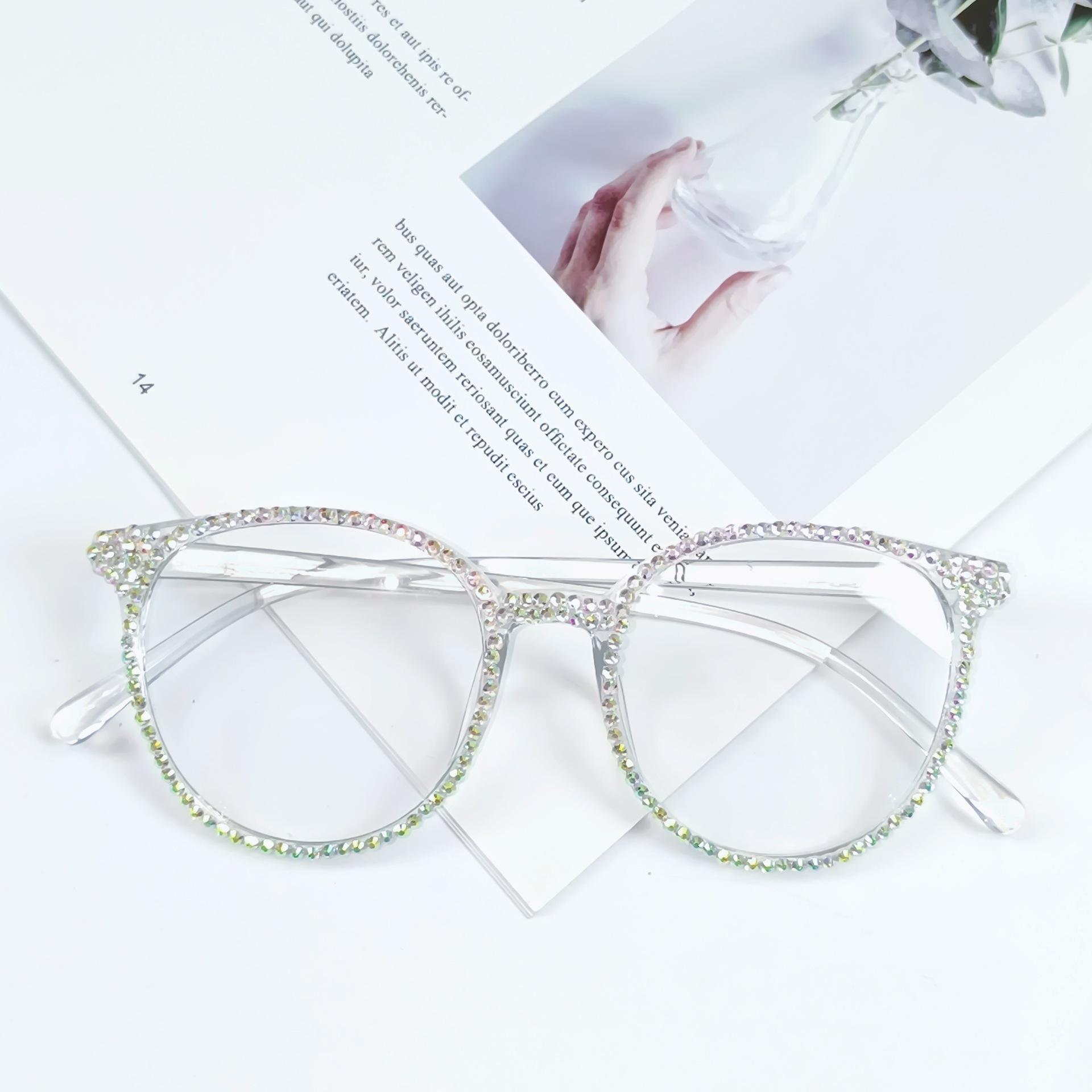 

Fashion Ins Style Handmade Diamond-Encrusted Glasses Women S Tide Cool Party Party Flat Mirror Personalized Versatile Decorative Mirror