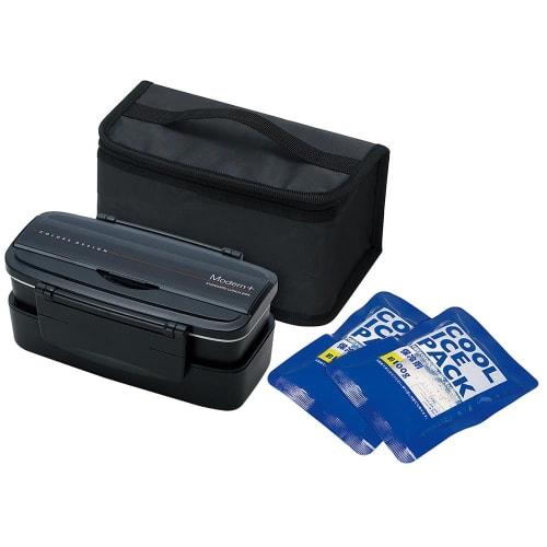 Skater Modern Plus KCPOW5T, 2-Tier Lunch Box for Men, 900ml Capacity, with Insulated Backing and Ice Packs, Made in Japan