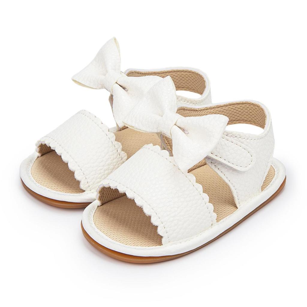 2025 Summer Bow PU Baby Girl Sandals - Korean Style Cute Solid Color Walker Shoes