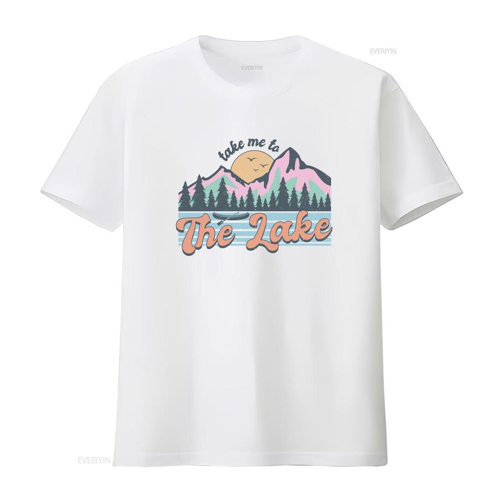 Retro Vintage Take Me To The Lake Mountain Sunset Nature Outdoor Casual Print T Shirt Vintage Washed Designer Clothes Stylish