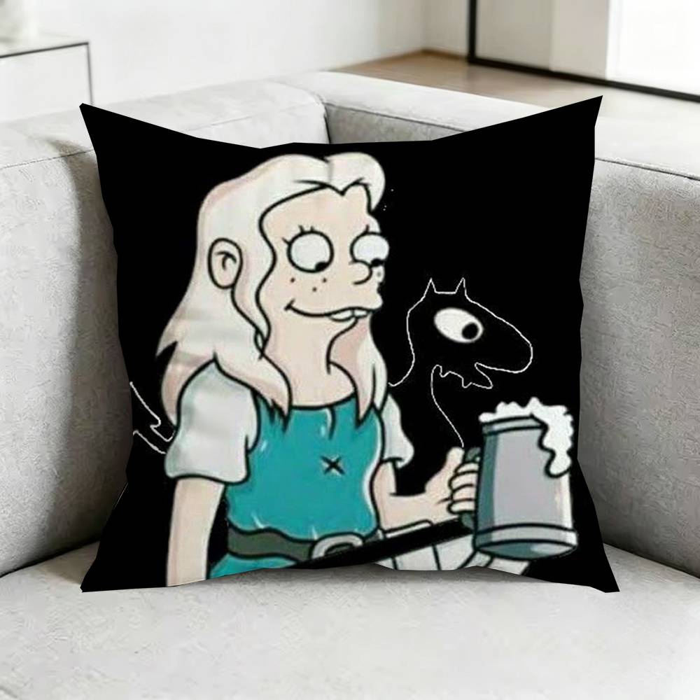Cartoon D-Disenchantment-T Square Double-Sided printed Pillow Case Bedroom Bedside Pillow Sofa Cushion Cover Gift