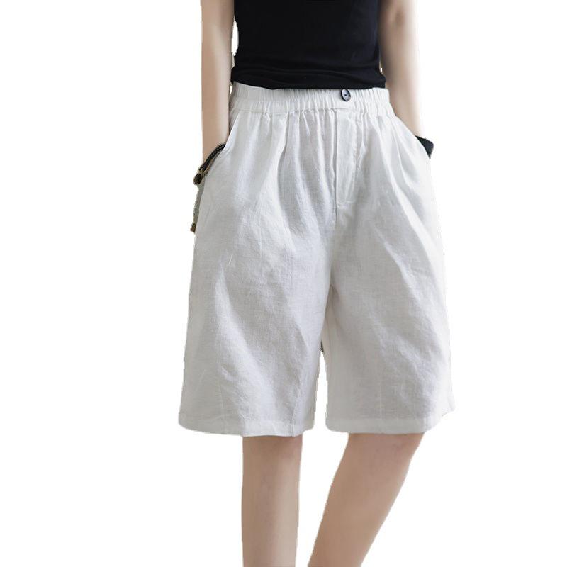 2023 Summer High Waist Retro Literary Wide-Leg Casual Plus Size Five-Point Pants