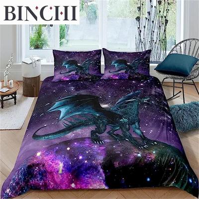 Dragon Purple Nebula Duvet Cover Mysterious Outer Space Comforter Cover Trippy Bedding Set For Kids Boys Girls Teens Room Decor