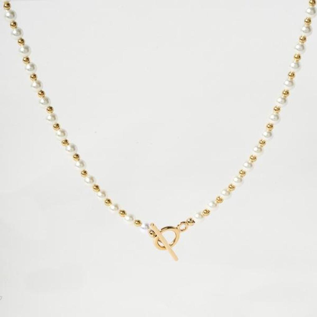 [POPTS] Basic Pearl Earth Toggle Bar Necklace OTN222518PYW