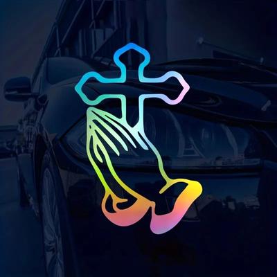 JT44# Křesťanská nálepka na auto s křížem křižujících se rukou, módní vodotěsný vinylový obtisk do auta Styling Dekorace Příslušenství