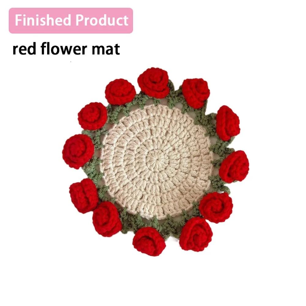 Kreatives DIY Rosenstrauß Untersetzer Handgestrickte Mini-Blumenuntersetzer Häkelblumen-Topf Heimdeko