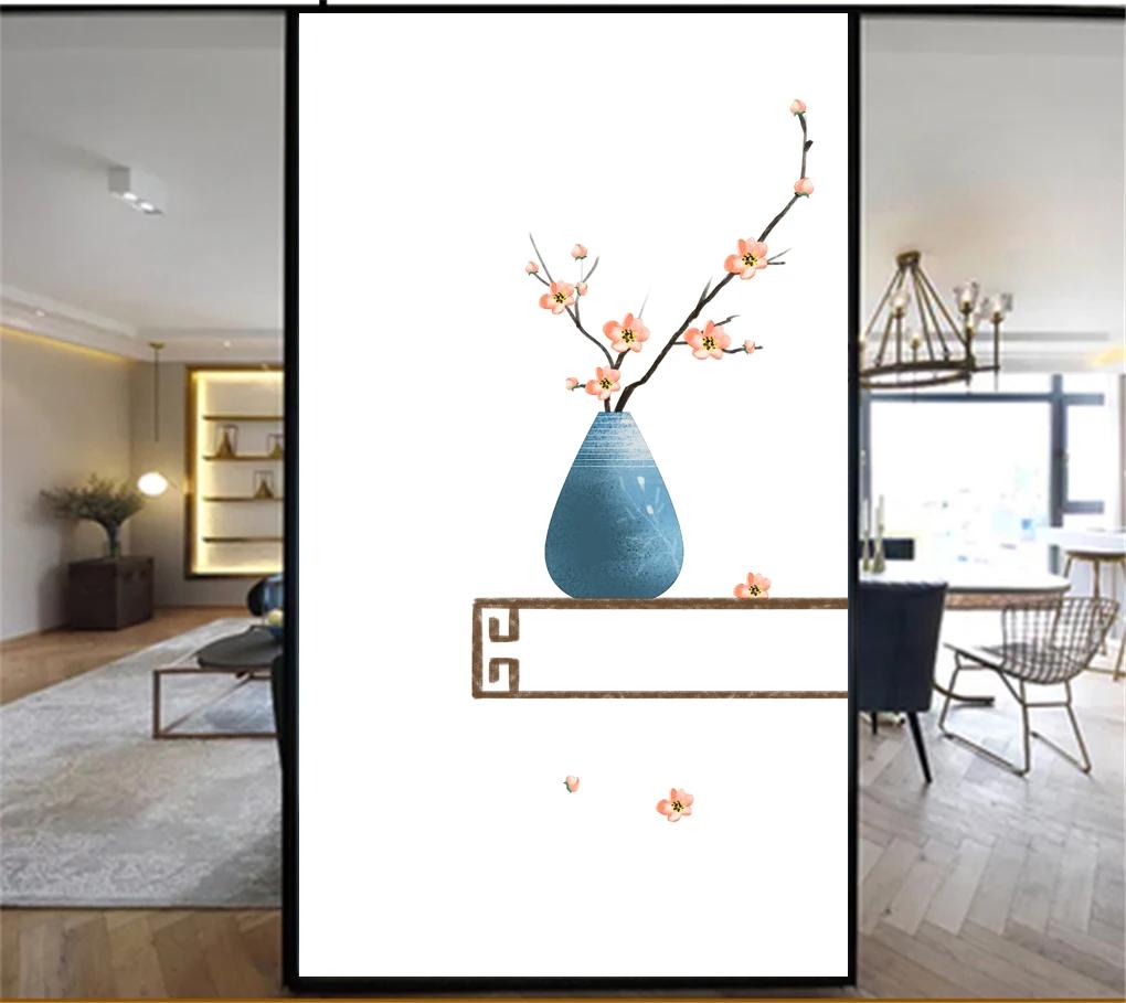 

No Glue Decorative Windows Film Privacy Beautiful Vase Stained Glass Window Stickers Static Cling Windows Film Tint 60 (as the picture,40x60cm WxH)