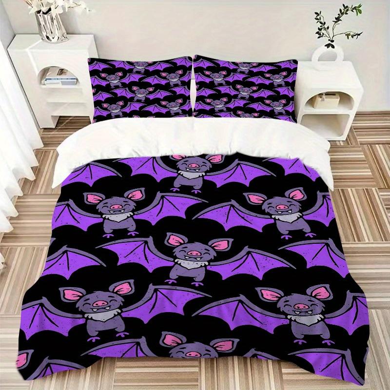3pcs Bat Print Bedding Set, Suitable for Bedroom Decoration, (Includes 1 Duvet Cover And 2 Pillowcases, Quilt Not Included) yy250822128