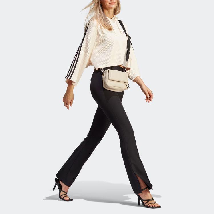 Adidas Originální mikina s kapucí s potiskem vyšívaného loga trojlístku se stahovací šňůrkou dámská mikina bílá IC5461