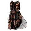 Women's Fashion Retro Floral Print Lapel Button Three Quarter Sleeve Dress