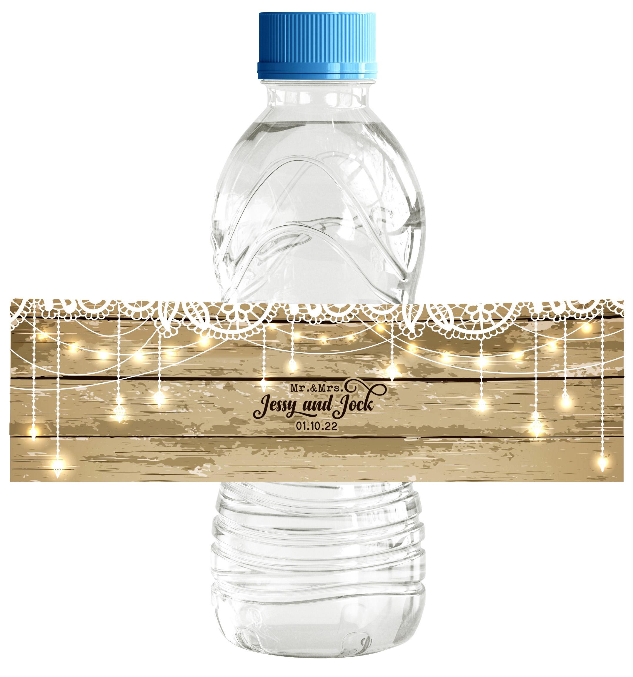 

Дорогі сувенірні етикетки для пляшок води для ювілею Дерев яні панелі в рустикальному стилі, колекція самоклеючих вечірок Wedding коричневий