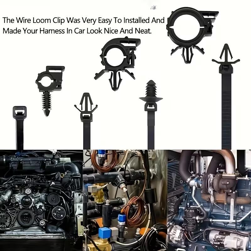 45pcs Cable Clamps Push Mount Cable Zip Tie with Car Wire Loom Routing Clips Universal Trucks Sedan Engine Self Locking Straps