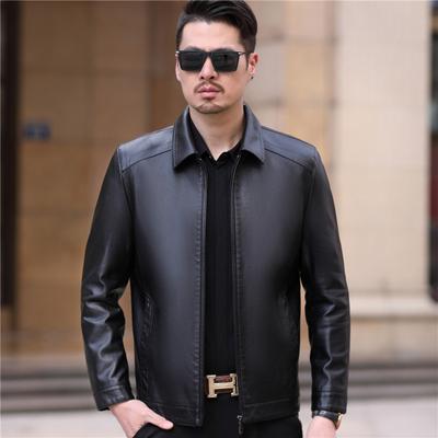 Men's Leather Leather Jacket Lapel Medium Leather Jacket Casual Season Sheepskin Thin Jacket