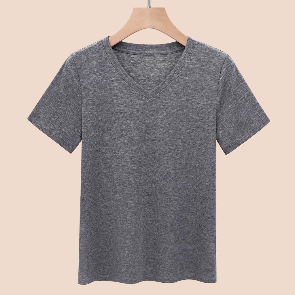 Damen Sommer Einfarbig V-Ausschnitt Unterteil Kurzarm-Top