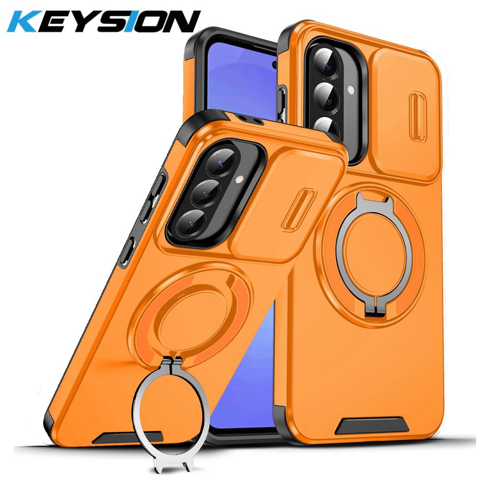 KEYSION 360° Ring Stand Phone Case for Samsung A56 5G A36 A26 5G Slide Camera Protection Magnetic Shockproof Cover for Galaxy A16 4G 5G