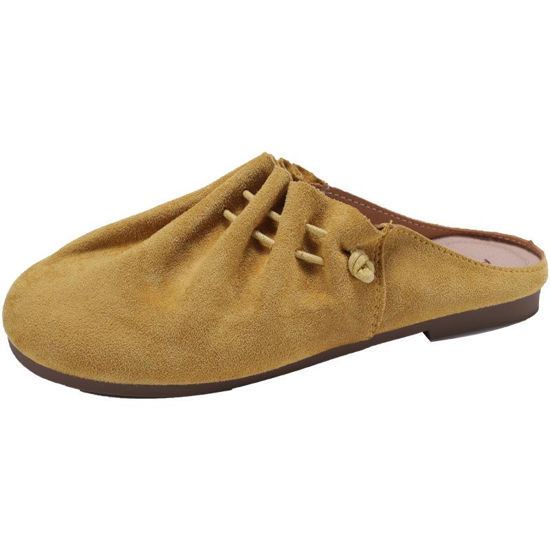 Soft Pleated Women with Bag Head Half Drag 2025 Spring New Retro Fashion One-pedal Lazy Bag Head Slippers Women