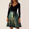 Women's Casual Fashion V Neck Long Sleeve Christmas Printed Party Vintage Long Dresses