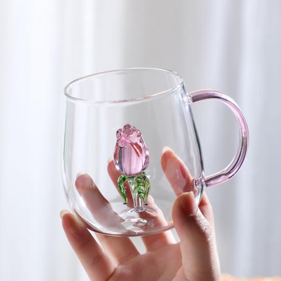 Handmade Glass Cup Animal Plant Shape Transparent Water Cup Cute Coffee Milk Drink Cup with Colorful Handle