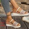 Fashion Summer Platform Plaid Wedge Slippers for Women Non-Slip Soft Sole Linen Woman Slides Plus Size Crystal Woman Slippers