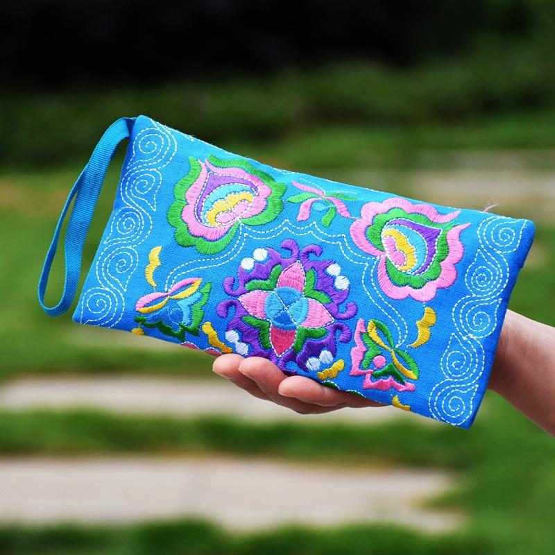 Ethnic Embroidery Clutch Bag Coin Purse Women'S Vintage Embroidered Mobile Phone Bags Wristlet Bags Wallet For Girls Gift