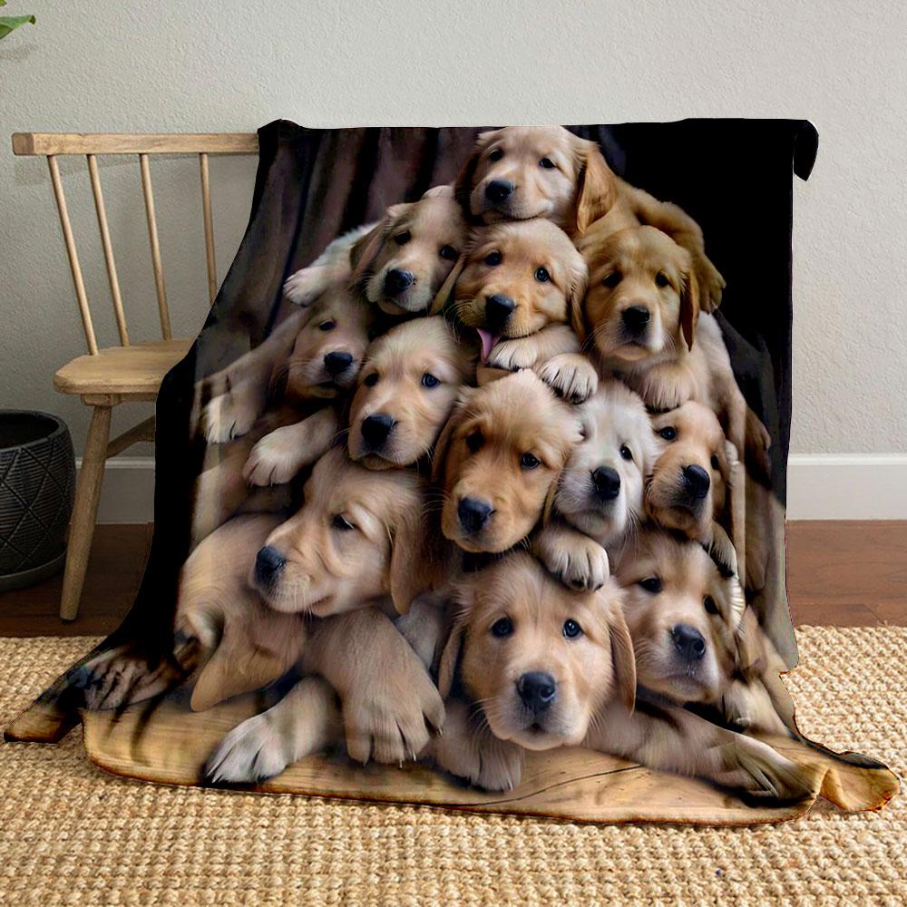 Cute Golden Retrievers Pile Blanket bedroom Blanket for Livingroom Couch lunch break Soft throw for Friend's festival Gift